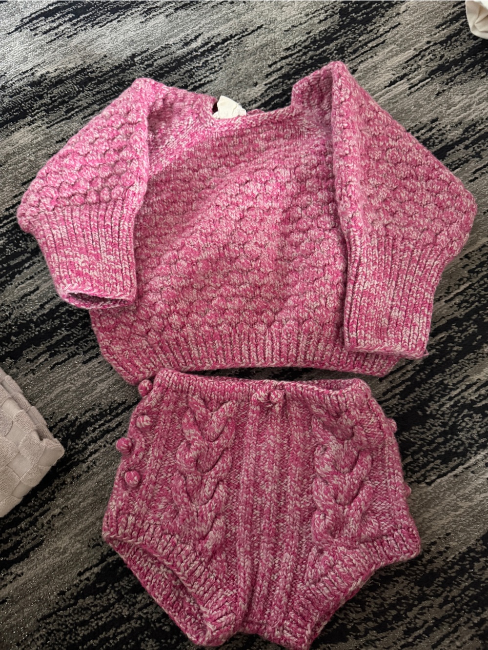 Kids Pink Cable Knit Sweater & High-Waist Shorts Set